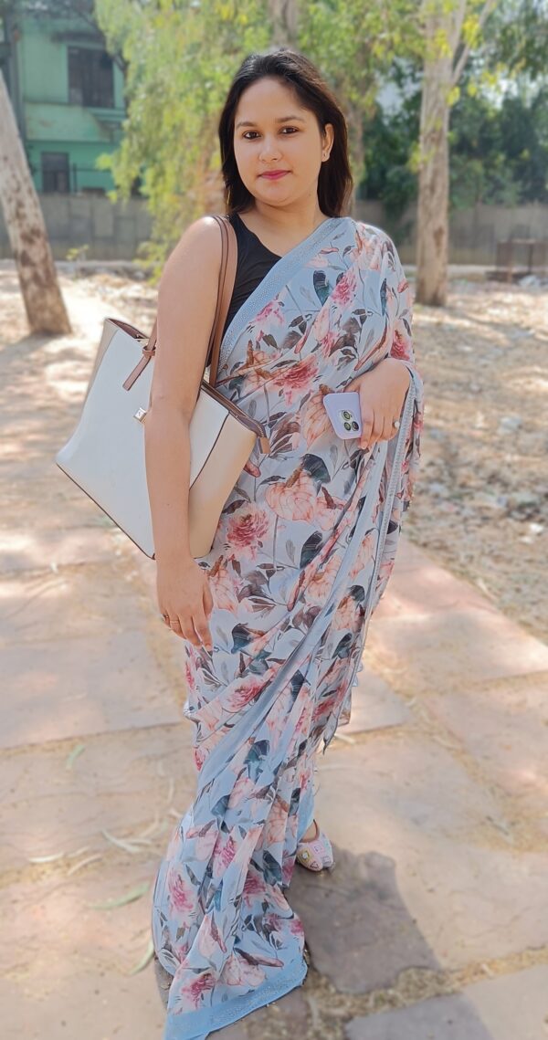 ~ Raahat ~ Ice Blue Georgette Saree - Image 3