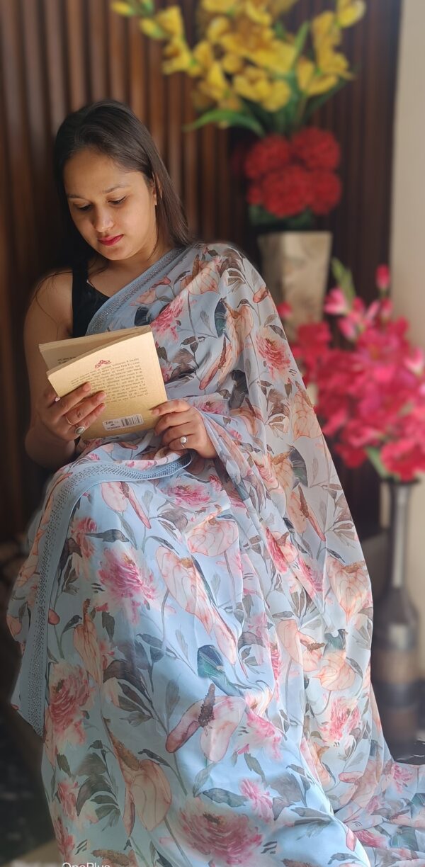~ Raahat ~ Ice Blue Georgette Saree - Image 2