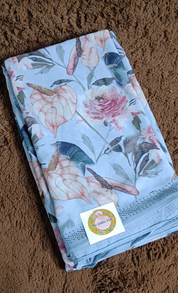 ~ Raahat ~ Ice Blue Georgette Saree - Image 7