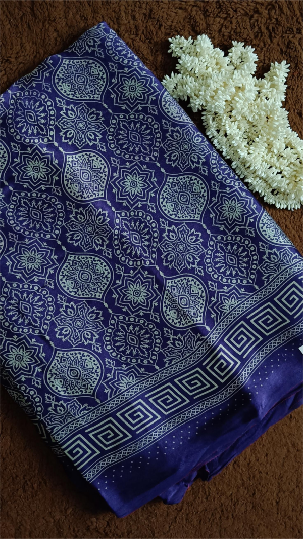 ~ Ajrakh ~ Jaamuni Semi Modal Silk Saree - Image 7