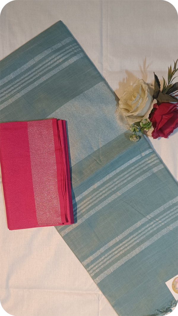 ~ Tehzeeb ~ Sea Green Linen Saree