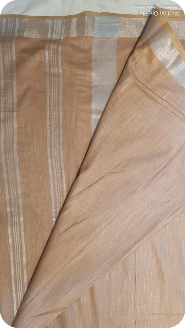 ~ Tehzeeb ~ Beige Linen Saree - Image 3
