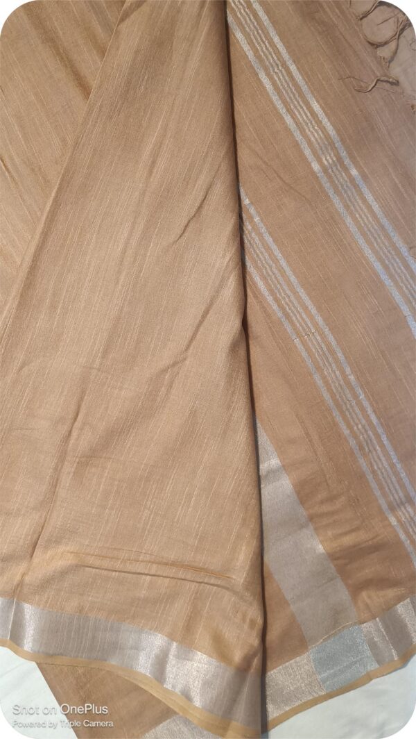 ~ Tehzeeb ~ Beige Linen Saree - Image 2