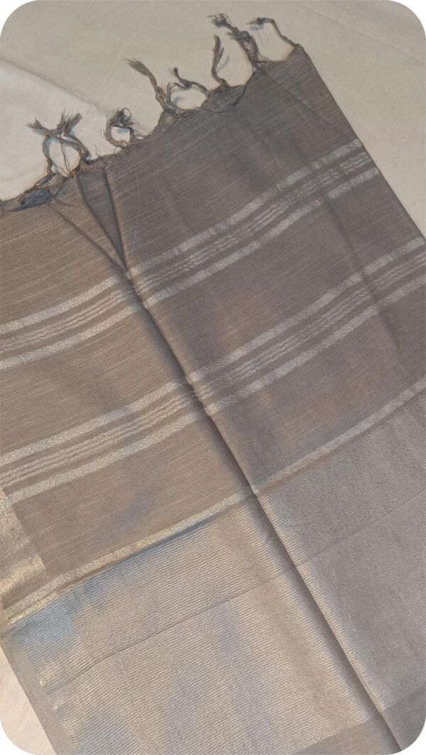 ~ Tehzeeb ~ Silver Linen Saree - Image 2