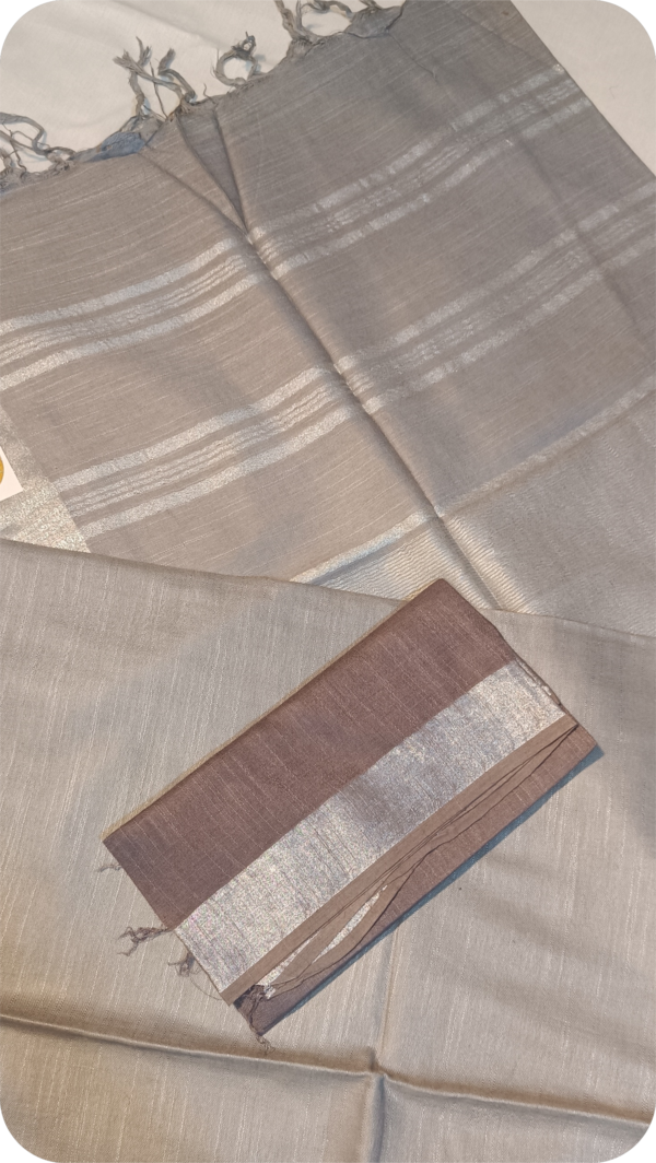 ~ Tehzeeb ~ Silver Linen Saree - Image 3