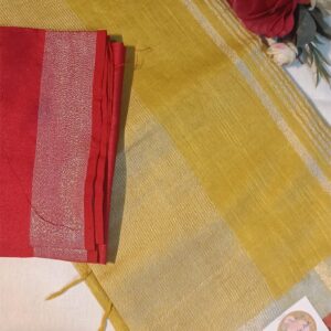 ~ Tehzeeb ~ Mustard Yellow Linen Saree