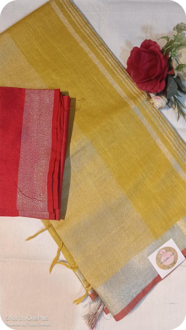 ~ Tehzeeb ~ Mustard Yellow Linen Saree
