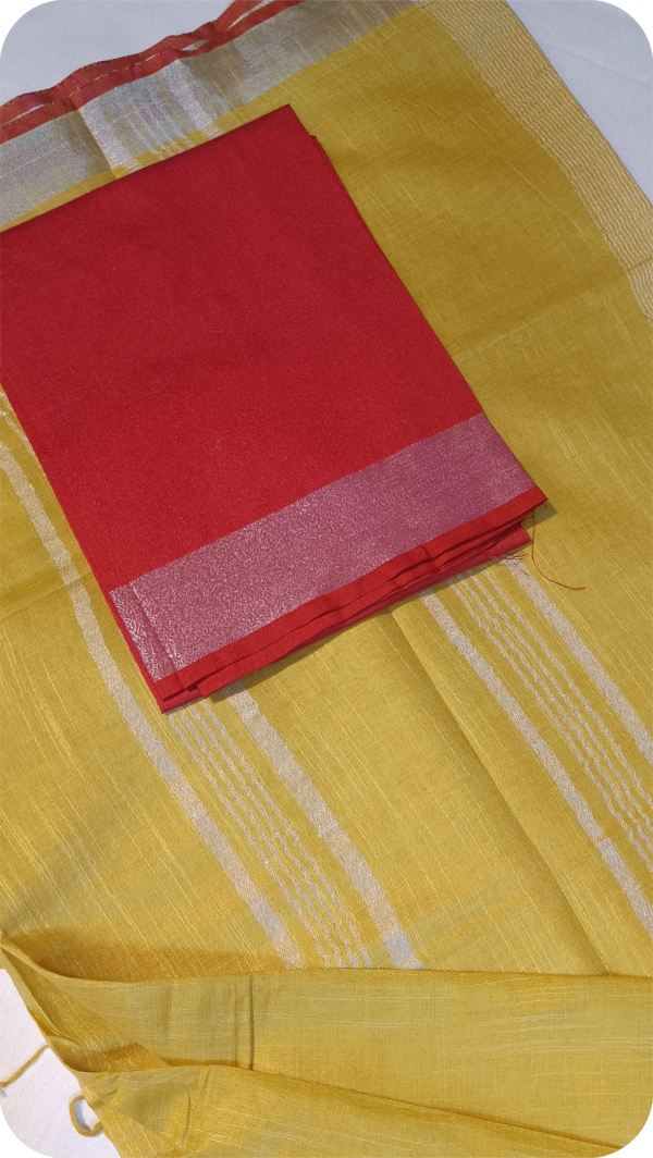 ~ Tehzeeb ~ Mustard Yellow Linen Saree - Image 4