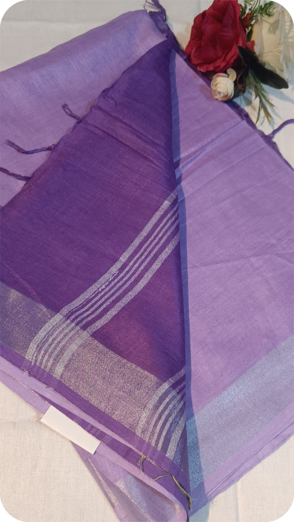 ~ Tehzeeb ~ Lavender Linen Saree - Image 2