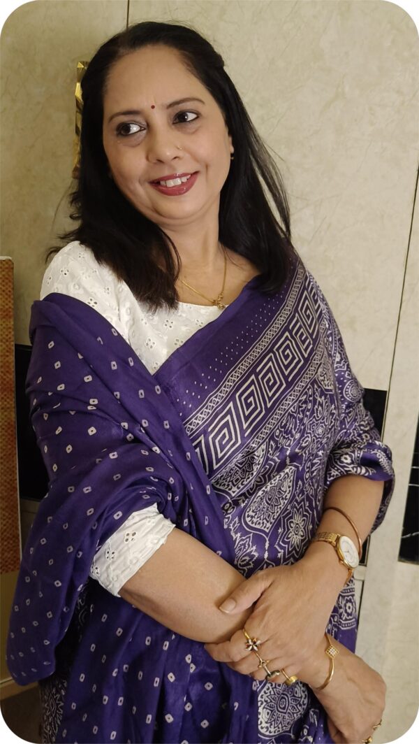 ~ Ajrakh ~ Jaamuni Semi Modal Silk Saree - Image 3