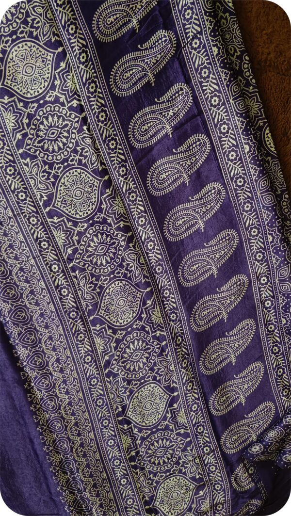 ~ Ajrakh ~ Jaamuni Semi Modal Silk Saree - Image 6