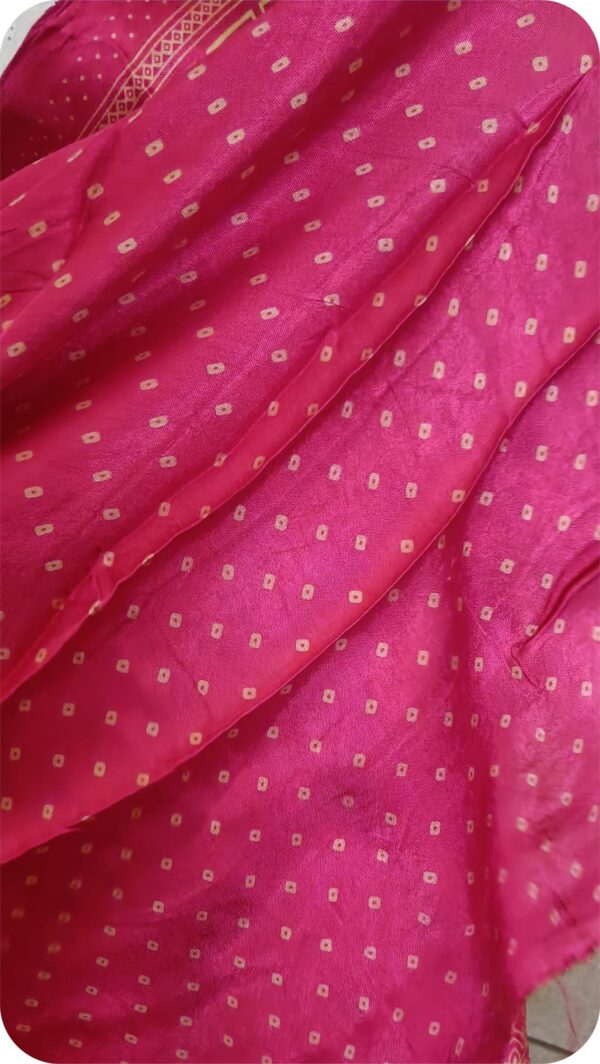 ~ Ajrakh ~ Rose Pink Semi Modal Silk Saree - Image 5