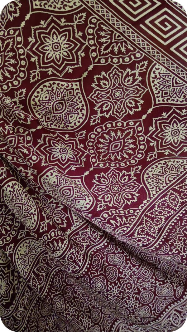 ~ Ajrakh ~ Maroon Semi Modal Silk Saree - Image 7