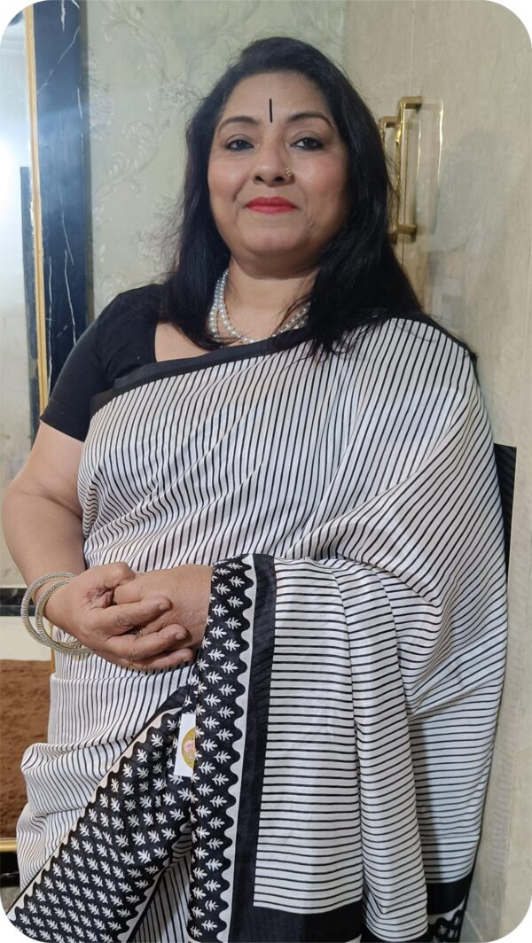 ~ Shakumbari ~ Black & White Tusser Silk Saree - Image 5