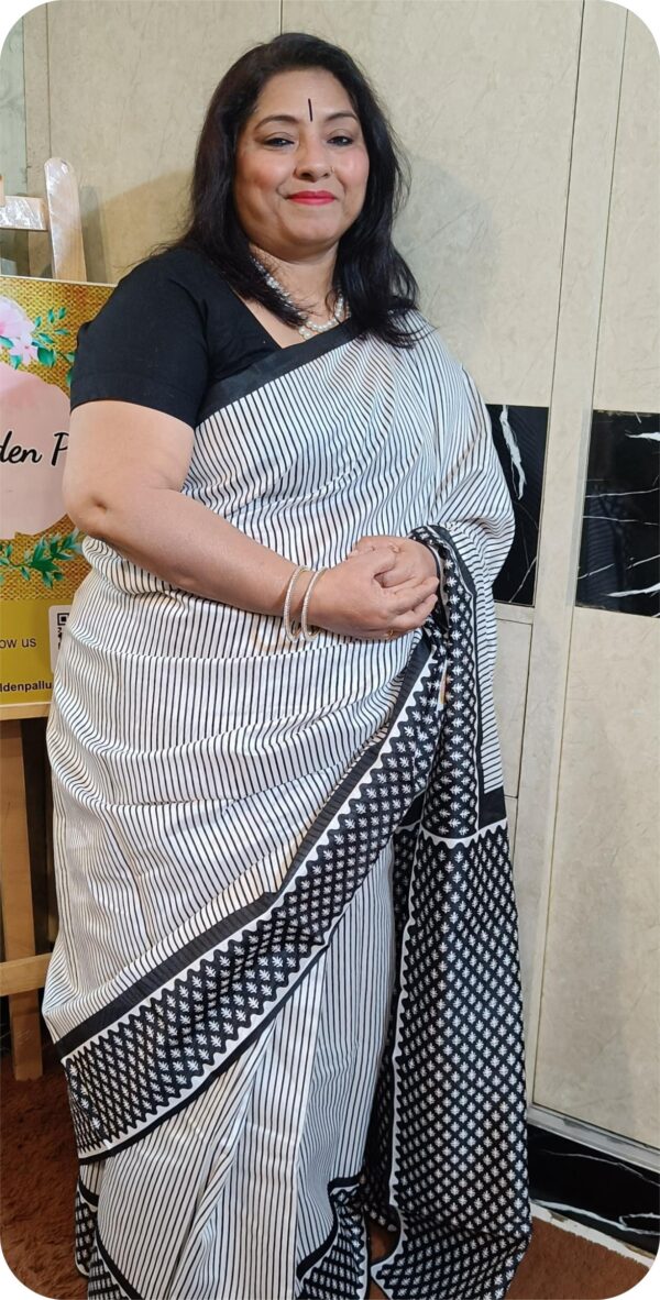 ~ Shakumbari ~ Black & White Tusser Silk Saree - Image 6
