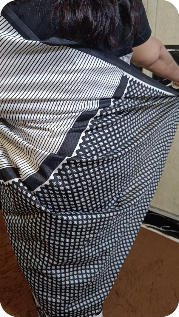 ~ Shakumbari ~ Black & White Tusser Silk Saree - Image 3