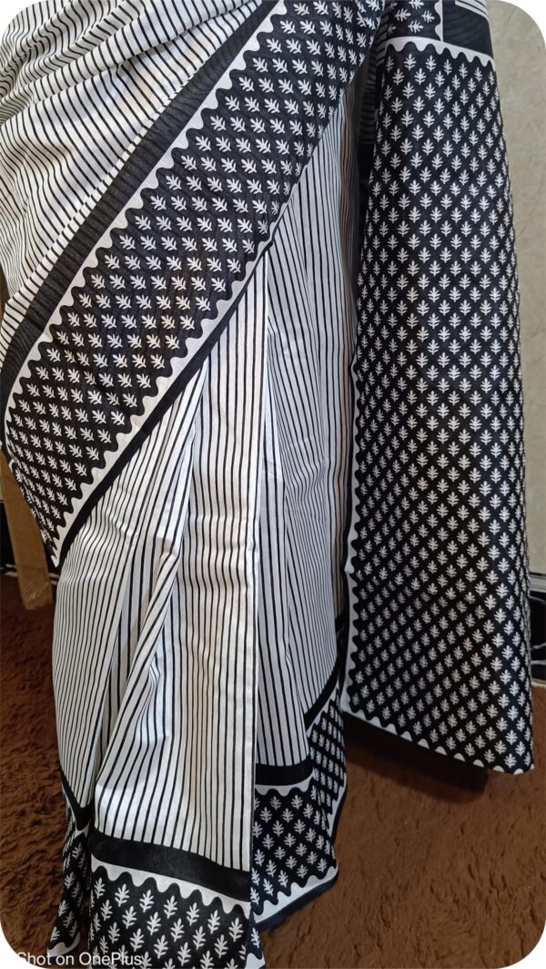 ~ Shakumbari ~ Black & White Tusser Silk Saree - Image 4