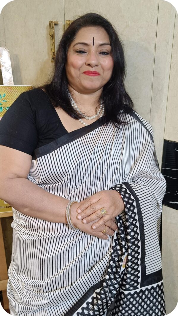 ~ Shakumbari ~ Black & White Tusser Silk Saree - Image 7