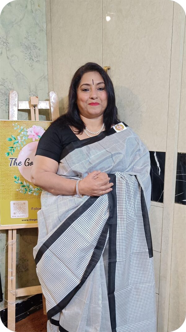 ~ Shakumbari ~ White Checks Tusser Silk Saree - Image 2