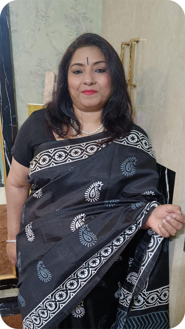 ~ Shakumbari ~ Black Tusser Silk Saree - Image 2