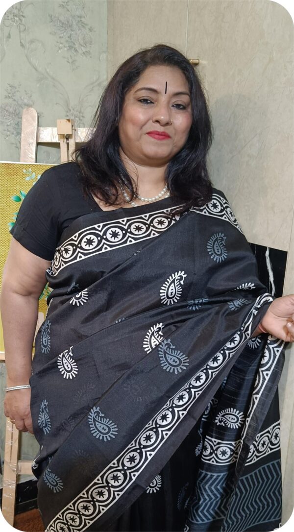 ~ Shakumbari ~ Black Tusser Silk Saree