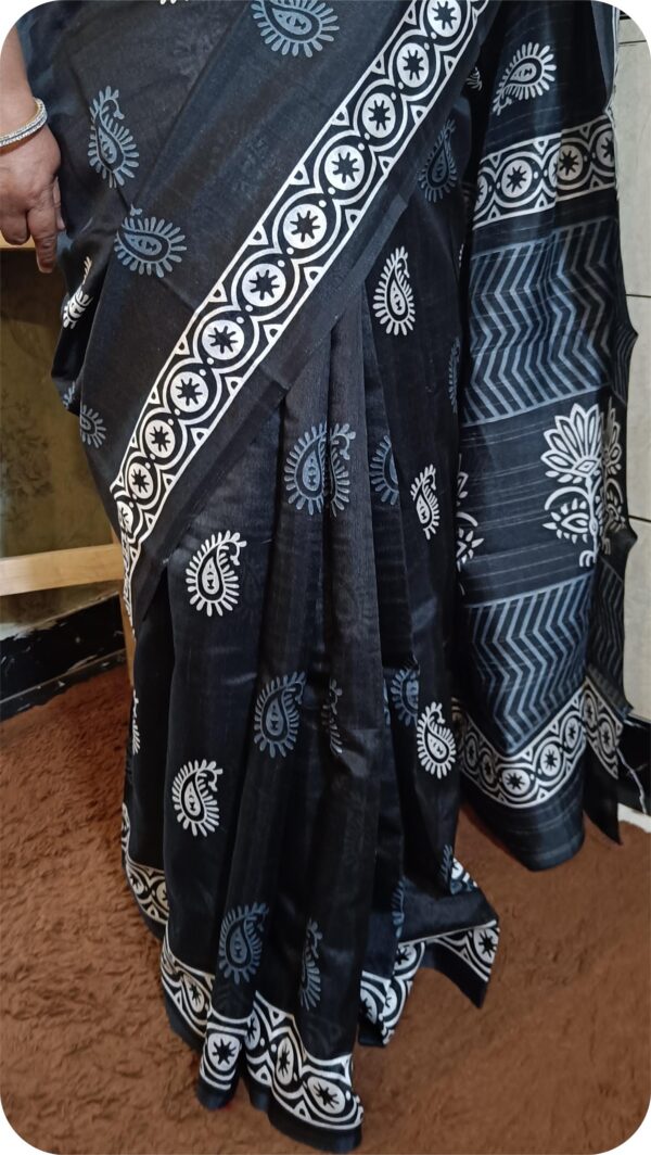 ~ Shakumbari ~ Black Tusser Silk Saree - Image 3