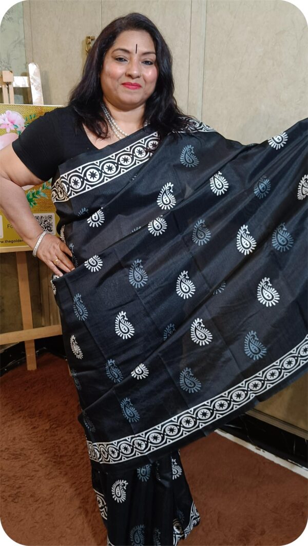 ~ Shakumbari ~ Black Tusser Silk Saree - Image 5