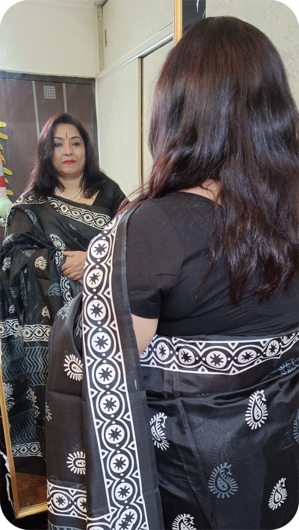 ~ Shakumbari ~ Black Tusser Silk Saree - Image 7