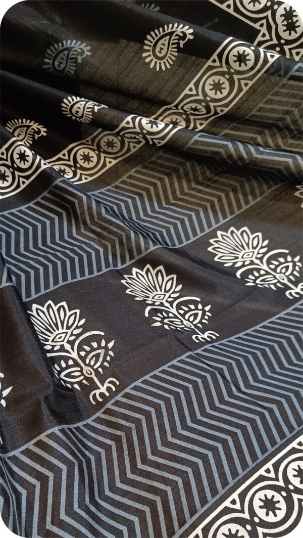 ~ Shakumbari ~ Black Tusser Silk Saree - Image 4