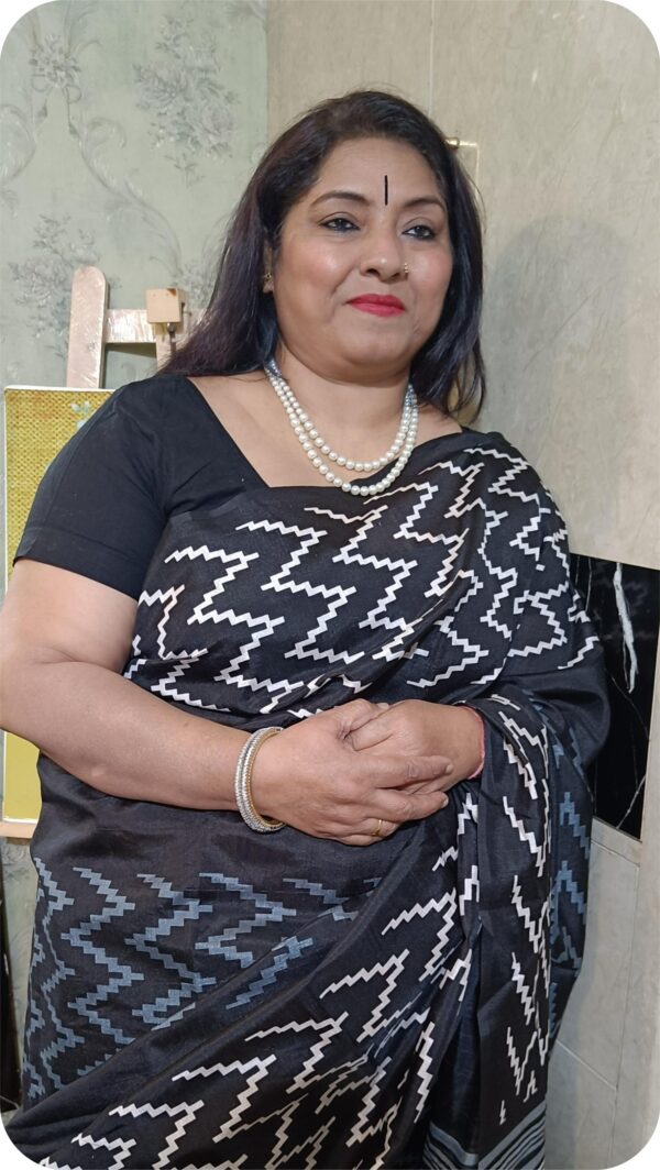 ~ Shakumbari ~ Black Zigzag Tusser Silk Saree