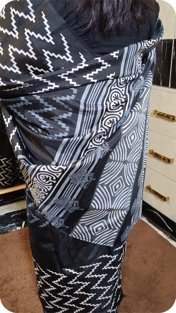 ~ Shakumbari ~ Black Zigzag Tusser Silk Saree - Image 4