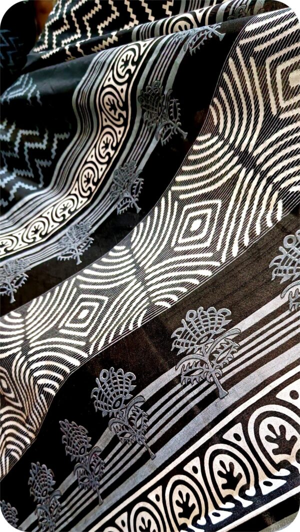 ~ Shakumbari ~ Black Zigzag Tusser Silk Saree - Image 3