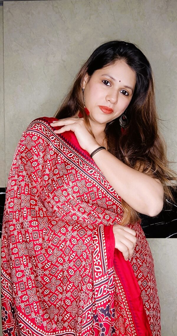 ~ Ajrakh ~ Red Modal Silk Saree