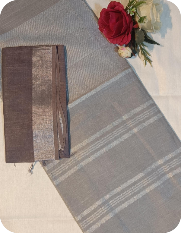 ~ Tehzeeb ~ Silver Linen Saree