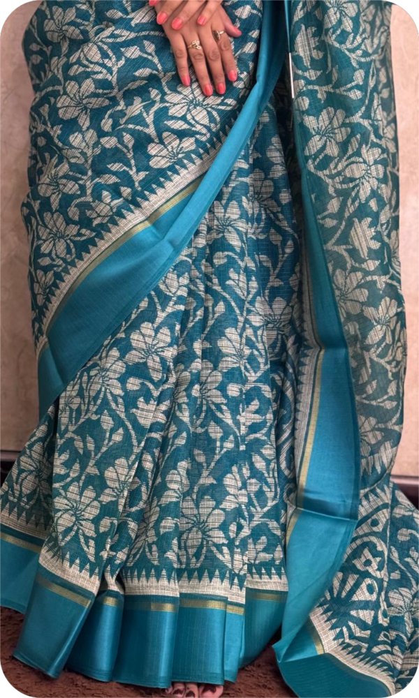 ~ Rangrez ~Sea Blueish Green Kota Doria Saree - Image 2