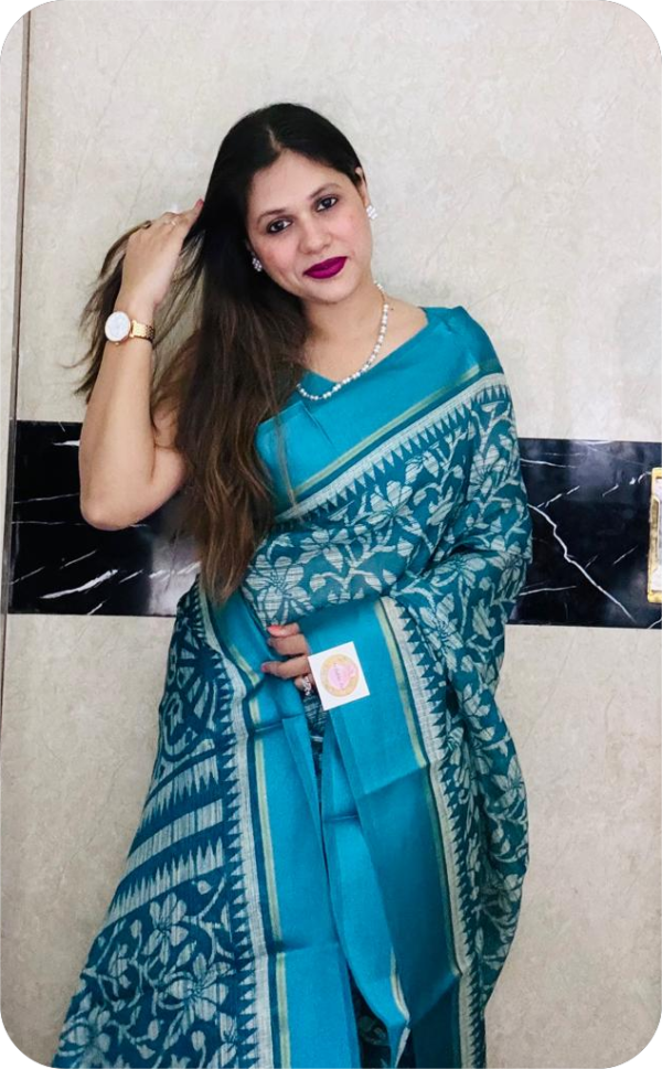 ~ Rangrez ~Sea Blueish Green Kota Doria Saree - Image 3