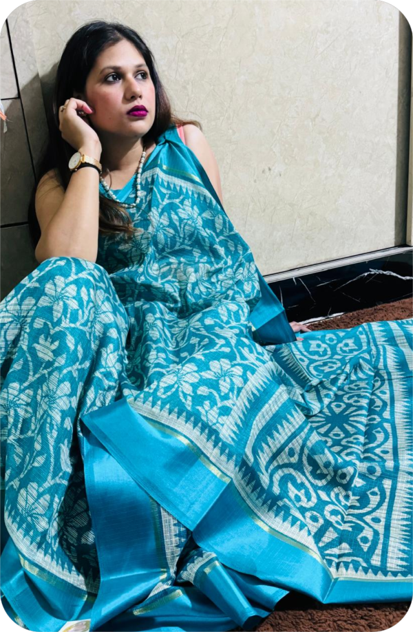 ~ Rangrez ~Sea Blueish Green Kota Doria Saree - Image 8