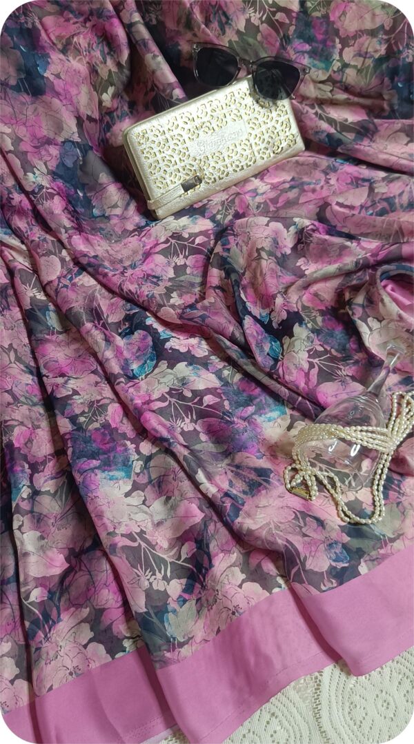 ~ Gul Bahaar ~ Onion Pink Crepe Saree - Image 6