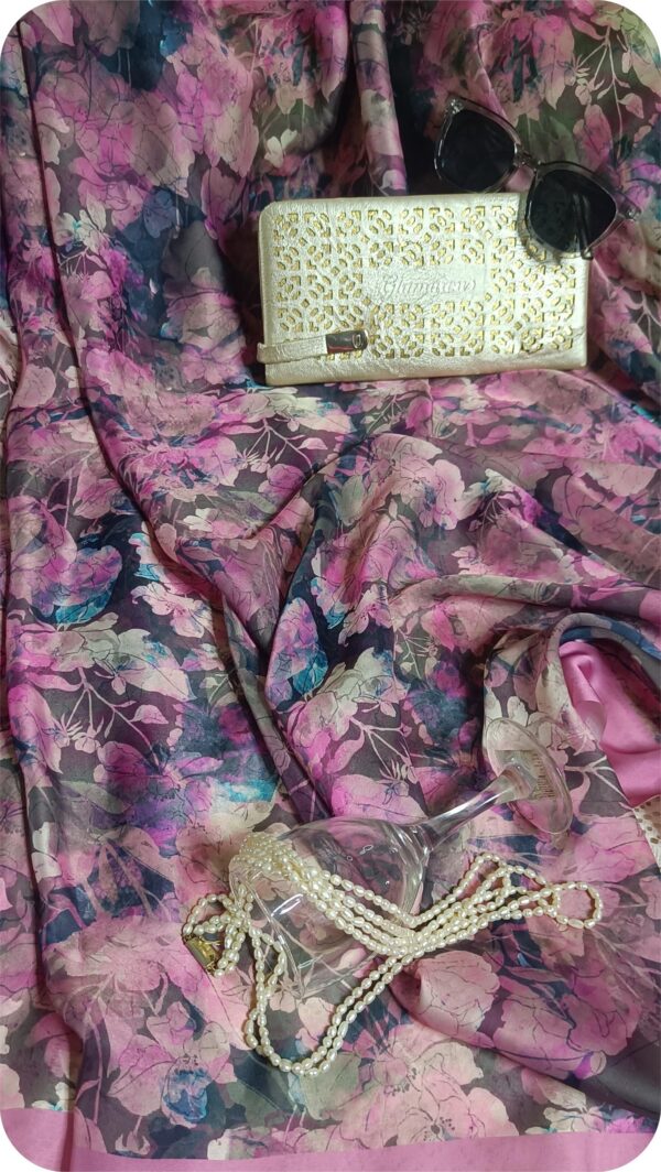 ~ Gul Bahaar ~ Onion Pink Crepe Saree - Image 5