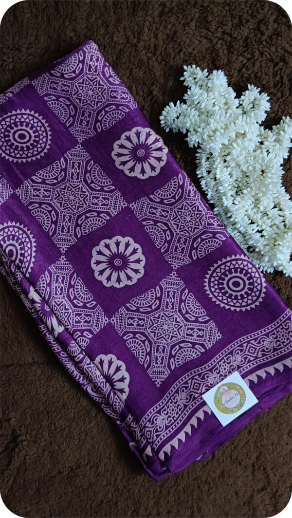 ~ Ajrakh ~ Wine Semi Modal Silk Saree - Image 2