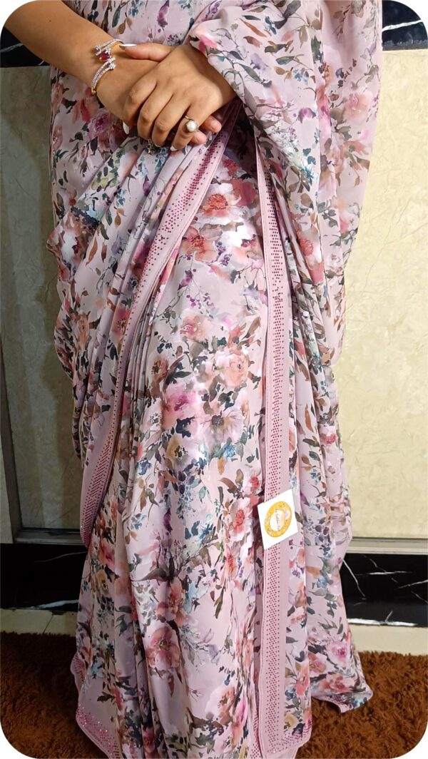 ~ Raahat ~ Beige Georgette Saree - Image 2