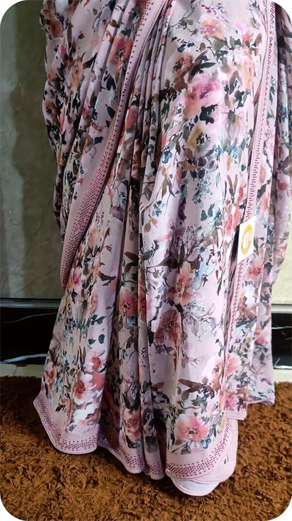 ~ Raahat ~ Beige Georgette Saree - Image 5