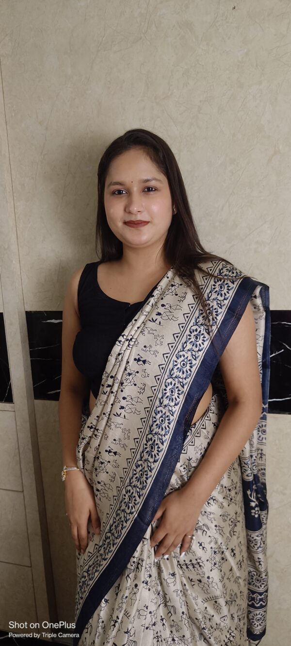 ~ Manorama~ Off White Cotton Silk Saree with Blue border