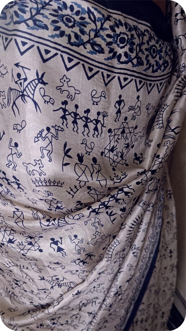 ~ Manorama~ Off White Cotton Silk Saree with Blue border - Image 7