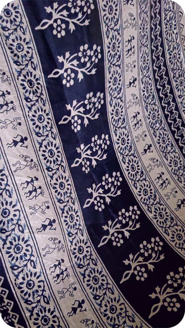 ~ Manorama~ Off White Cotton Silk Saree with Blue border - Image 5