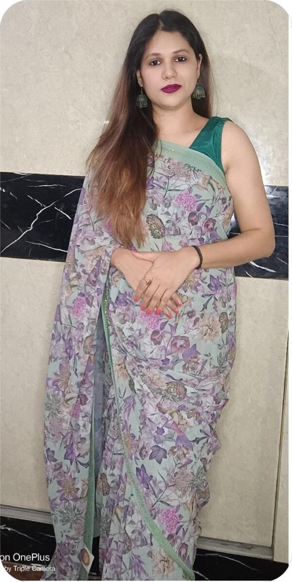 ~ Raahat ~ Pistachio Green Georgette Saree - Image 8