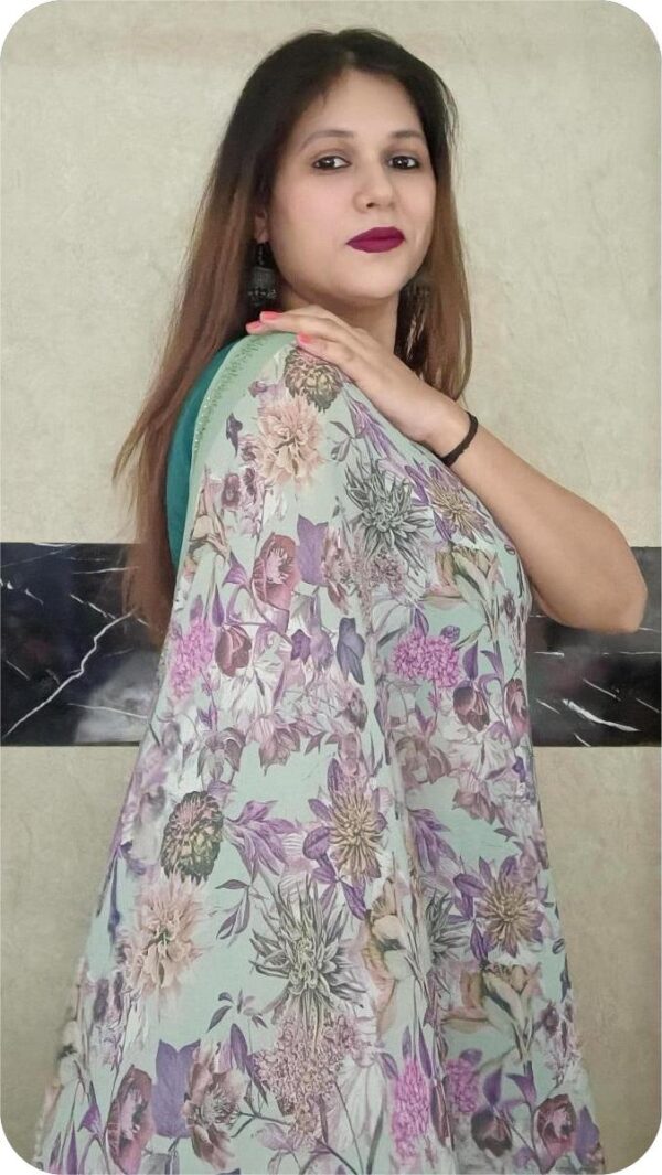 ~ Raahat ~ Pistachio Green Georgette Saree - Image 3