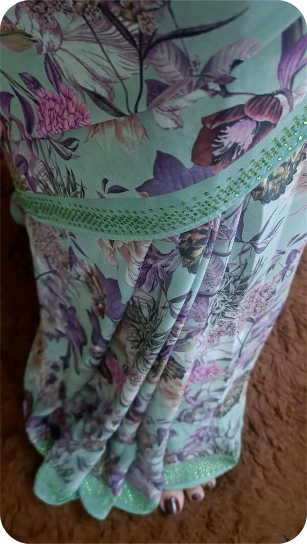 ~ Raahat ~ Pistachio Green Georgette Saree - Image 5