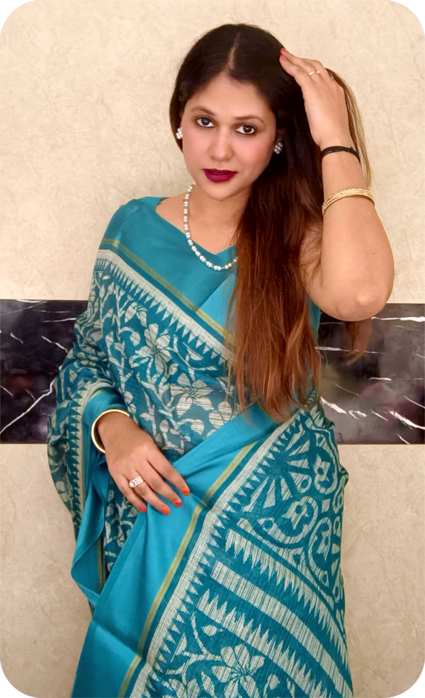 ~ Rangrez ~Sea Blueish Green Kota Doria Saree - Image 7