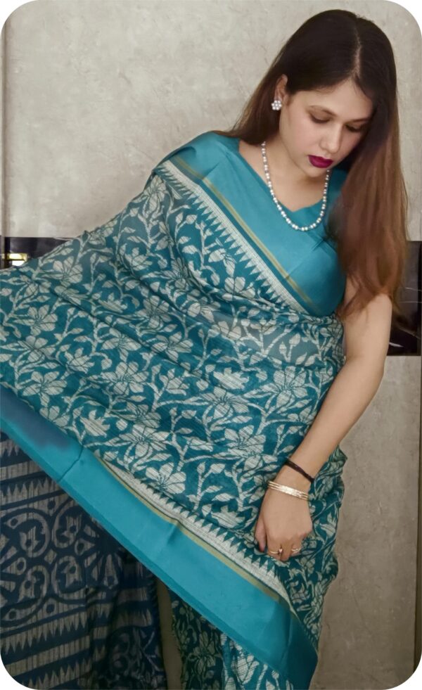 ~ Rangrez ~Sea Blueish Green Kota Doria Saree - Image 9